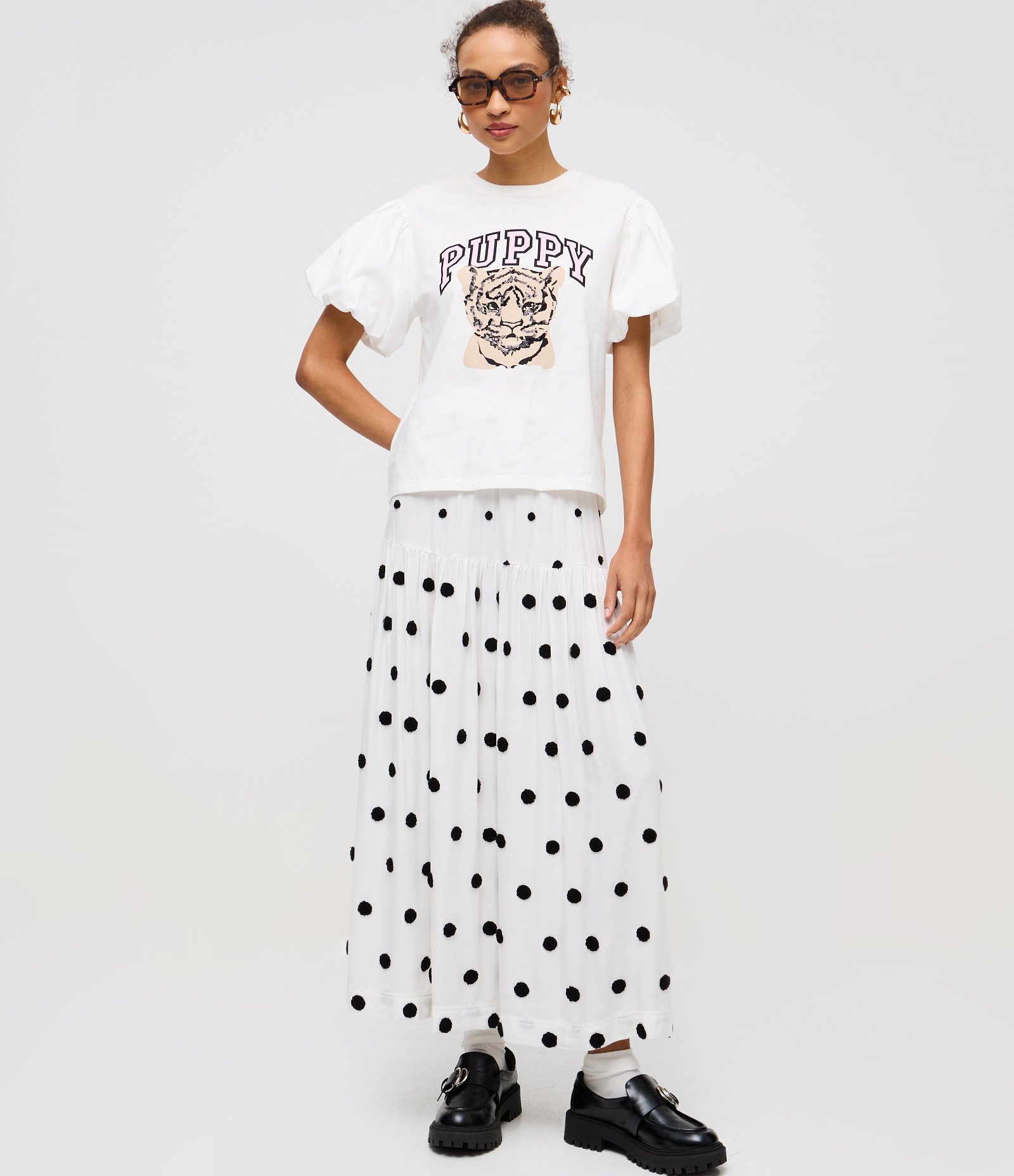 Camiseta com Manga Bufante e Estampa  Lettering Puppy Branco 2