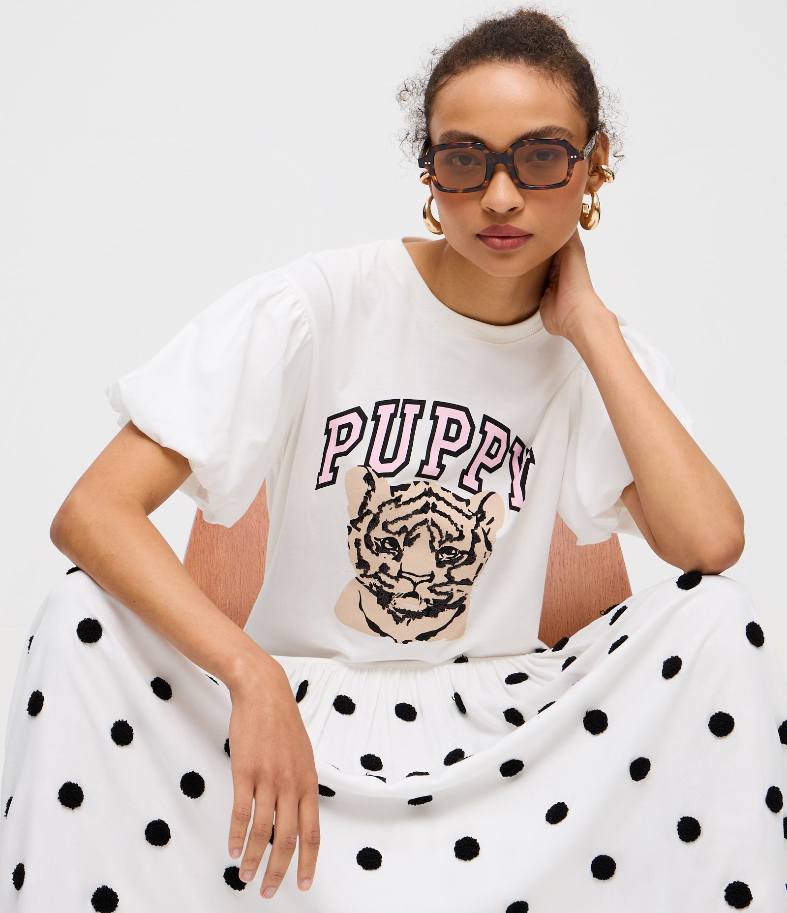 Camiseta com Manga Bufante e Estampa  Lettering Puppy Branco 3