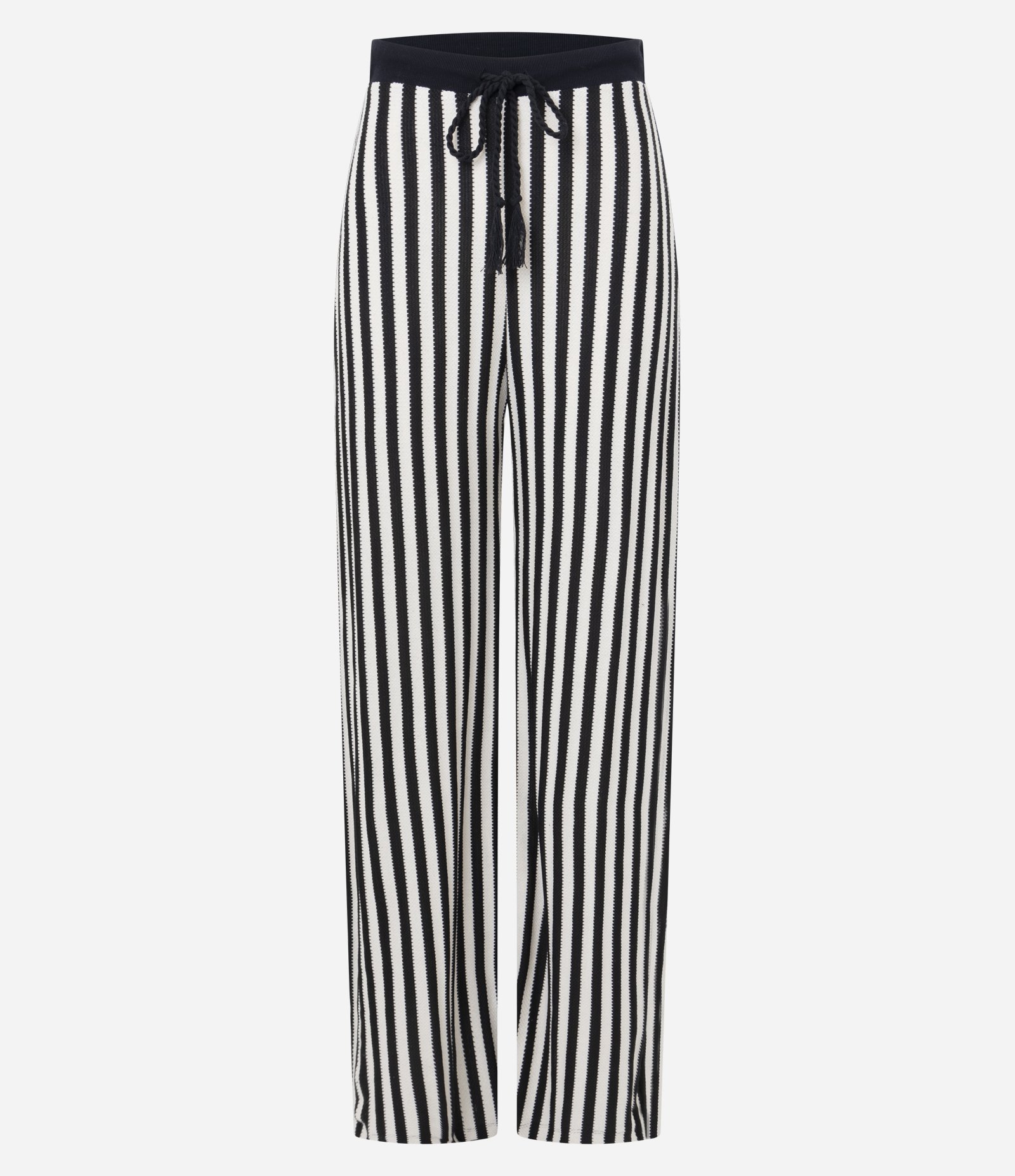 Calça em Algodão com Padrão de Listras e Ajuste na Cintura Preto / Branco 5