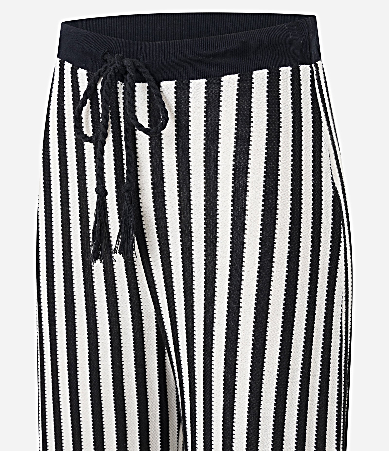 Calça em Algodão com Padrão de Listras e Ajuste na Cintura Preto / Branco 6