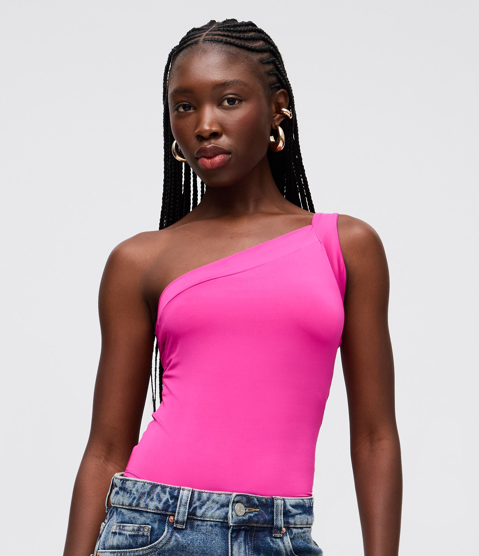 Body com Alça Assimétrica Sem Manga Rosa 1