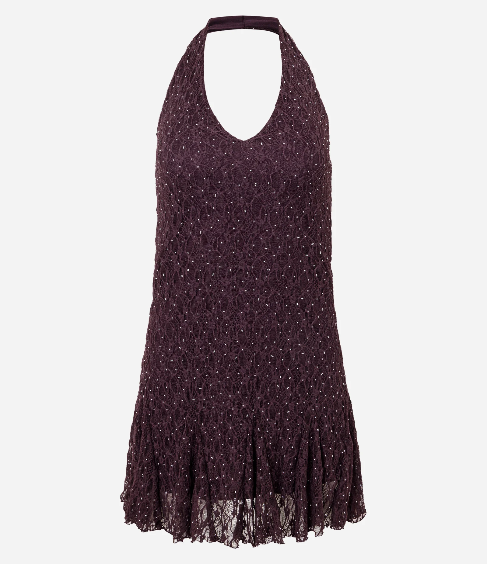 Vestido Frente Única em Renda com Tachinhas Roxo 1