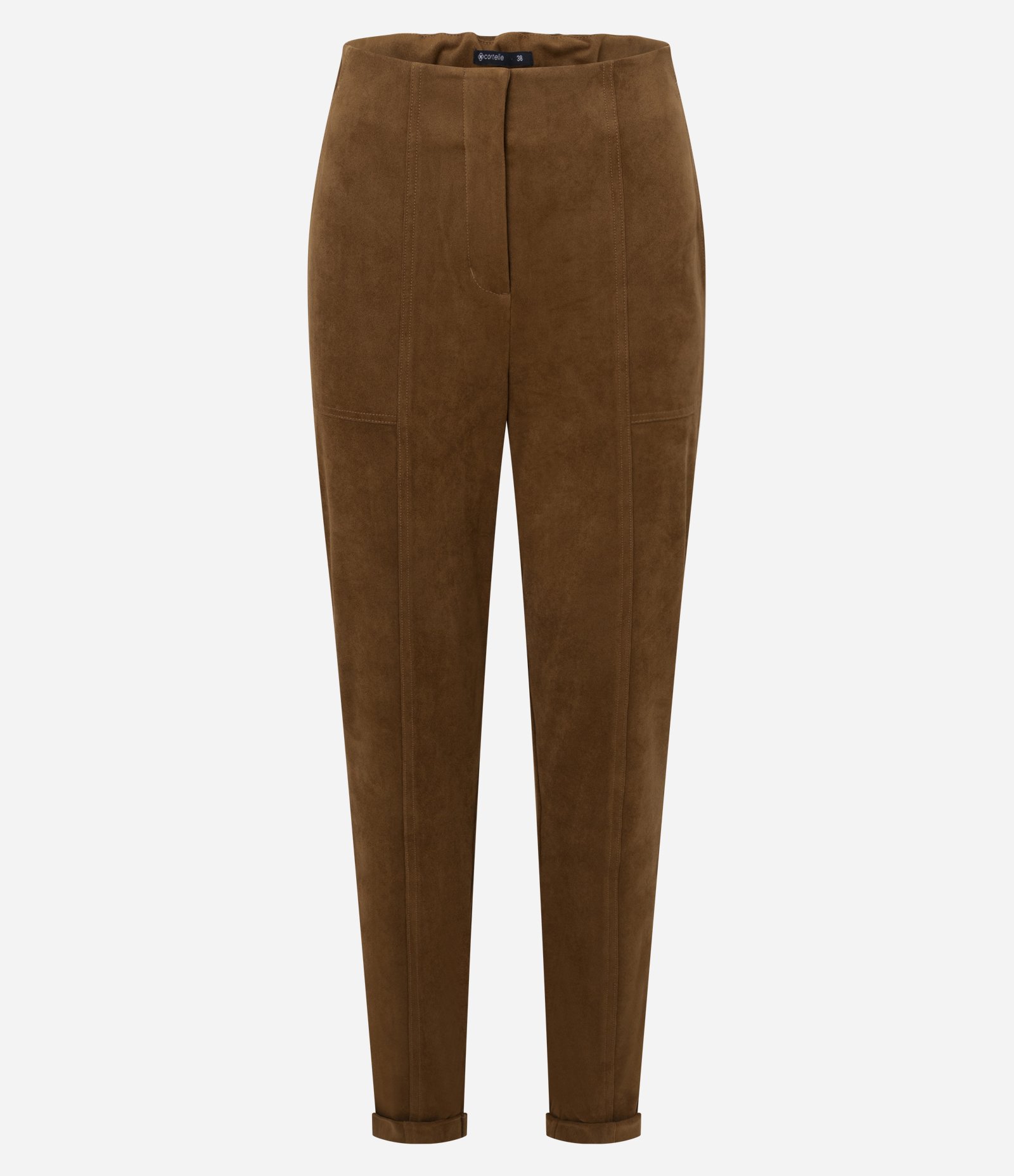 Calça Skinny em Suede com Barra Dobrada Marrom 1