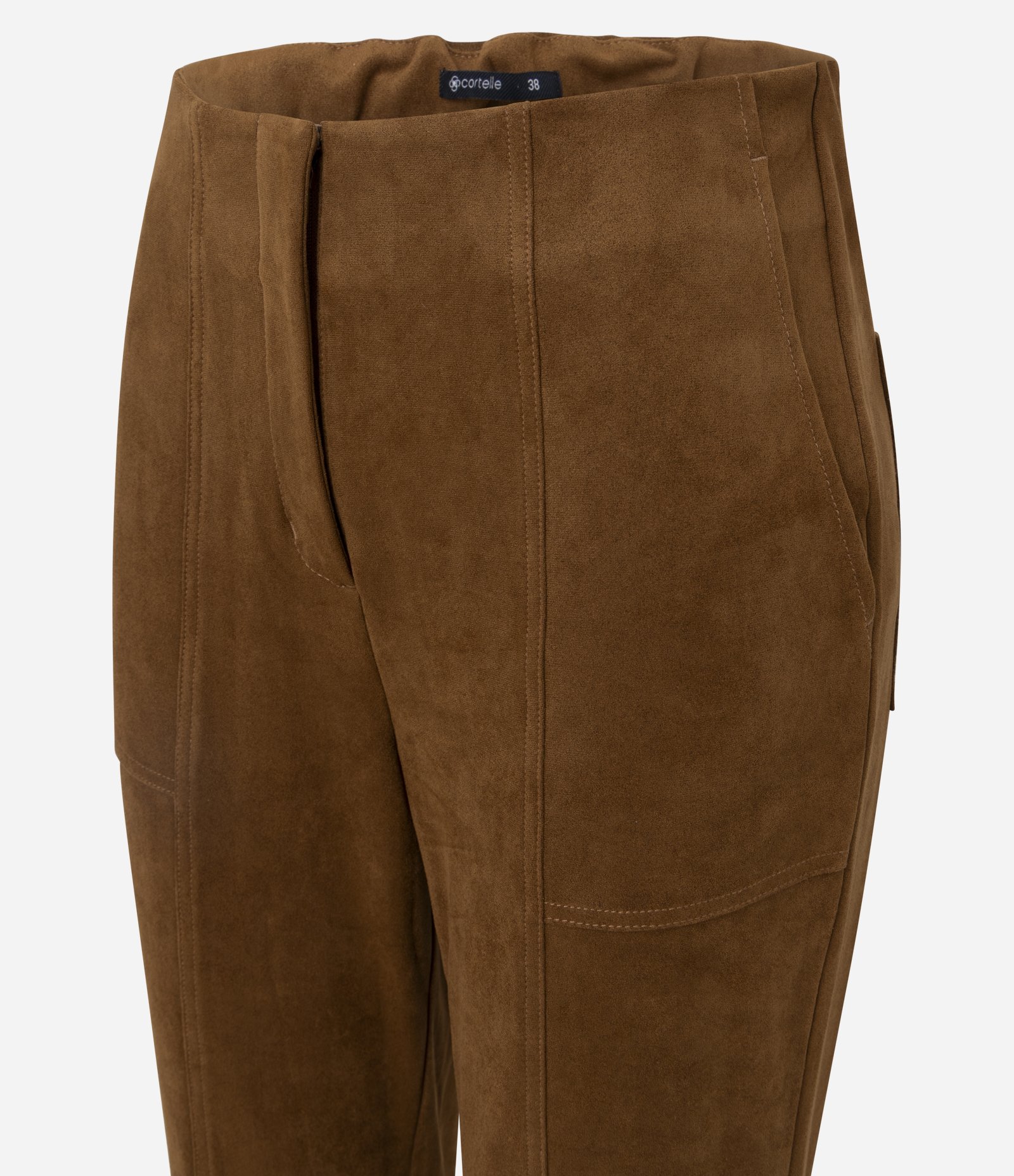 Calça Skinny em Suede com Barra Dobrada Marrom 2