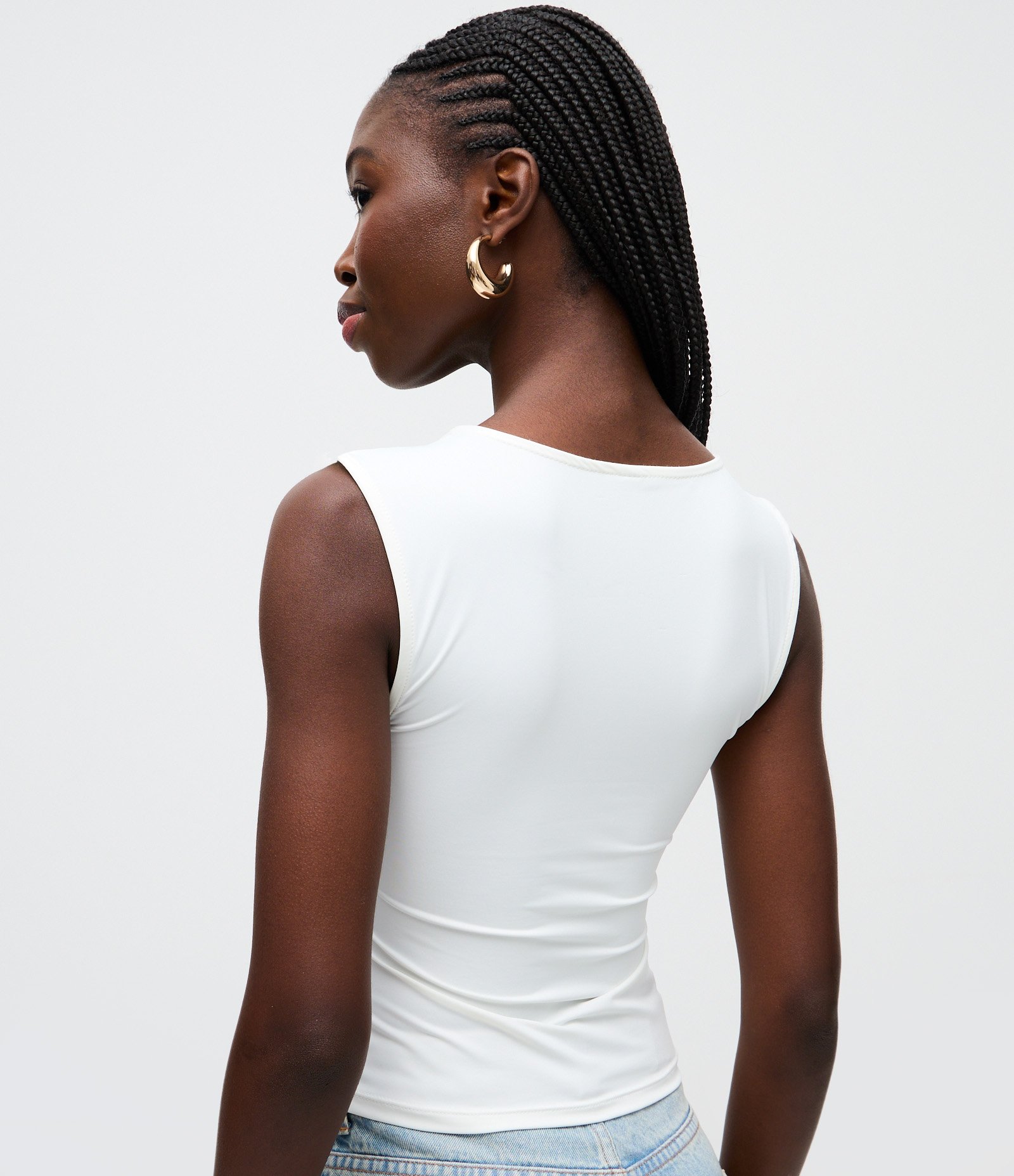 Blusa Alça Larga em Microfibra com Decote Quadrado Branco 4