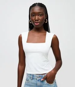 Blusa Alça Larga em Microfibra com Decote Quadrado