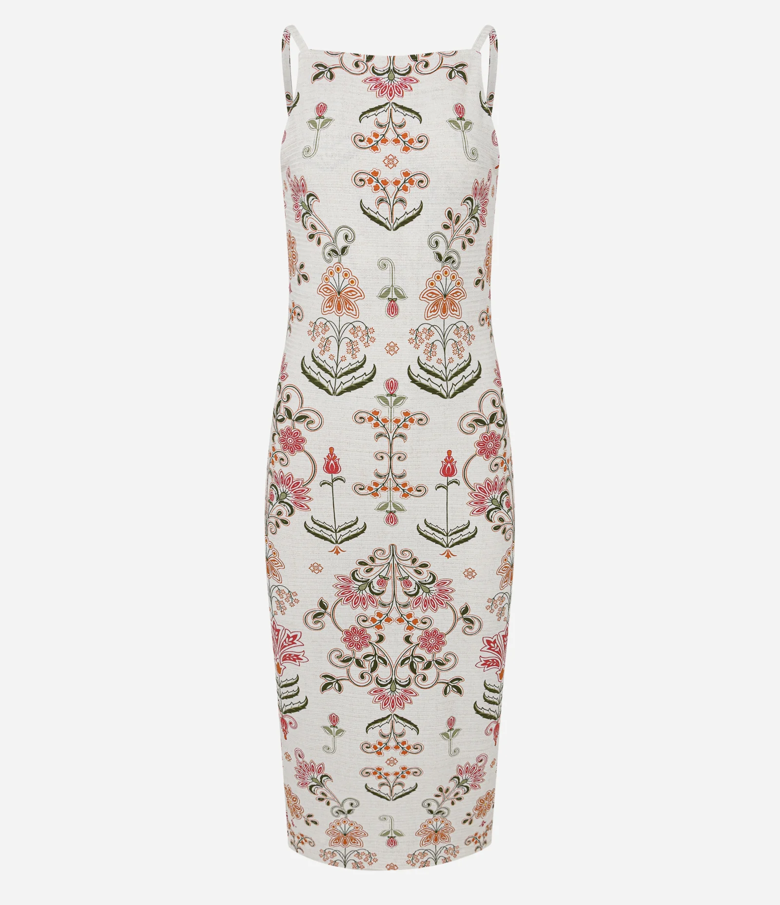 Vestido Canelado com Decote Quadrado e Estampa de Arabesco Branco 1