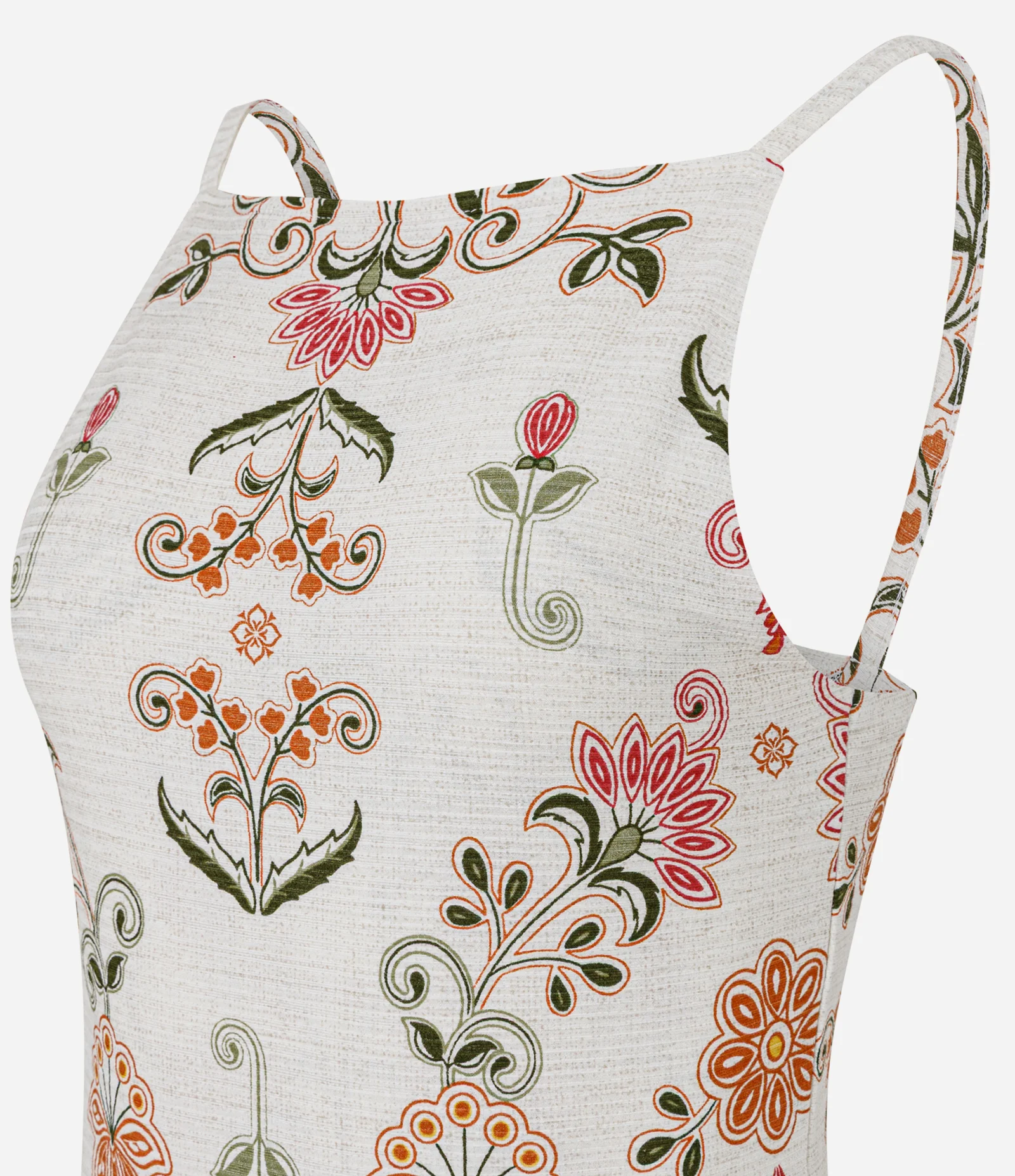 Vestido Canelado com Decote Quadrado e Estampa de Arabesco Branco 2