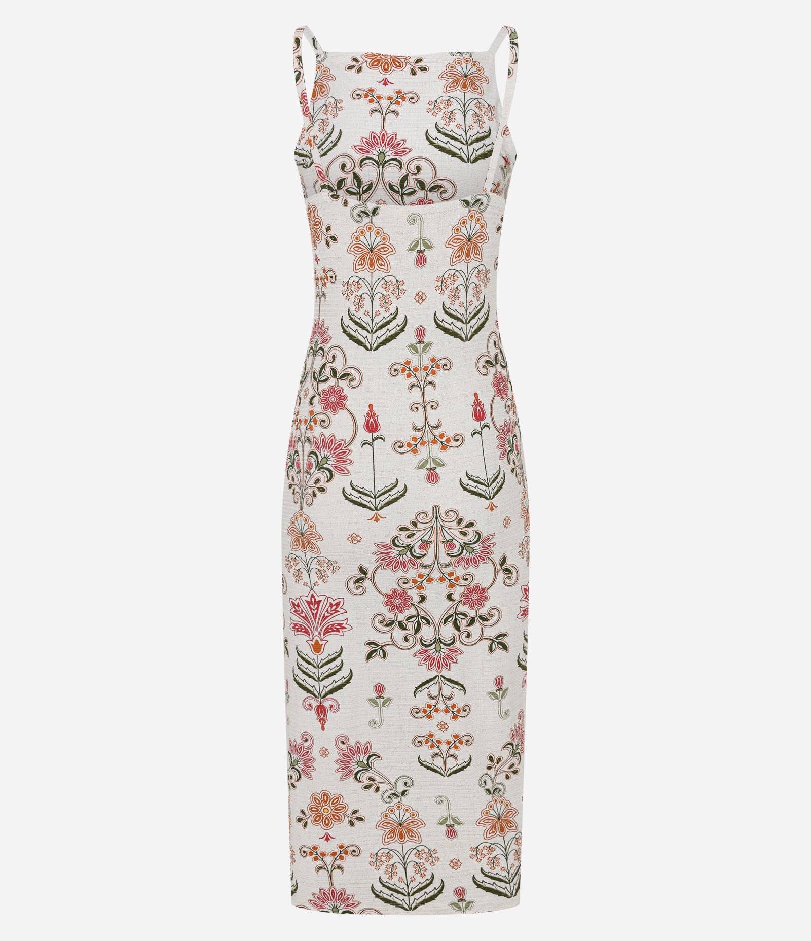 Vestido Canelado com Decote Quadrado e Estampa de Arabesco Branco 3