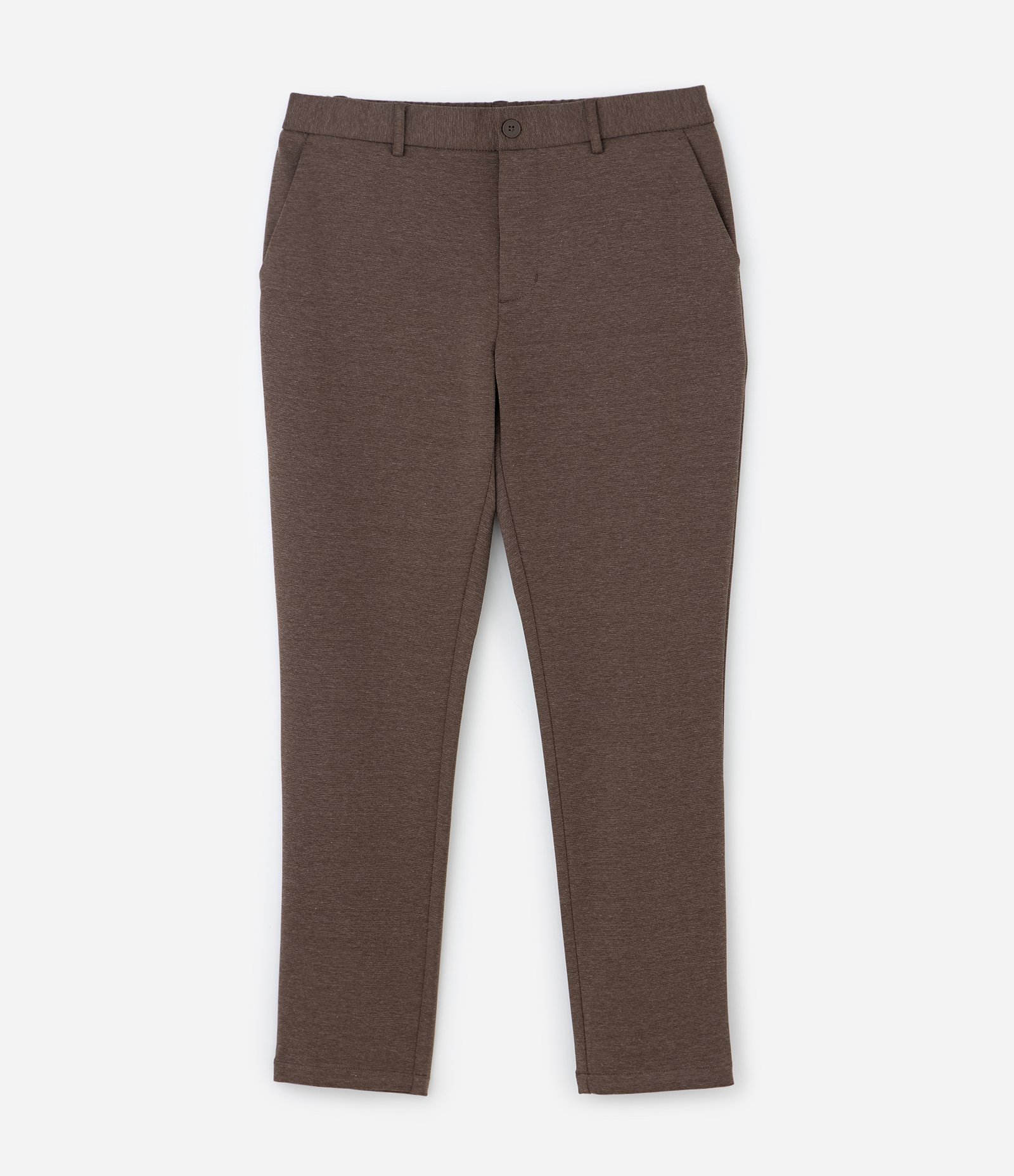 Calça Slim de Malha com Cós Meio Elástico Marrom 1