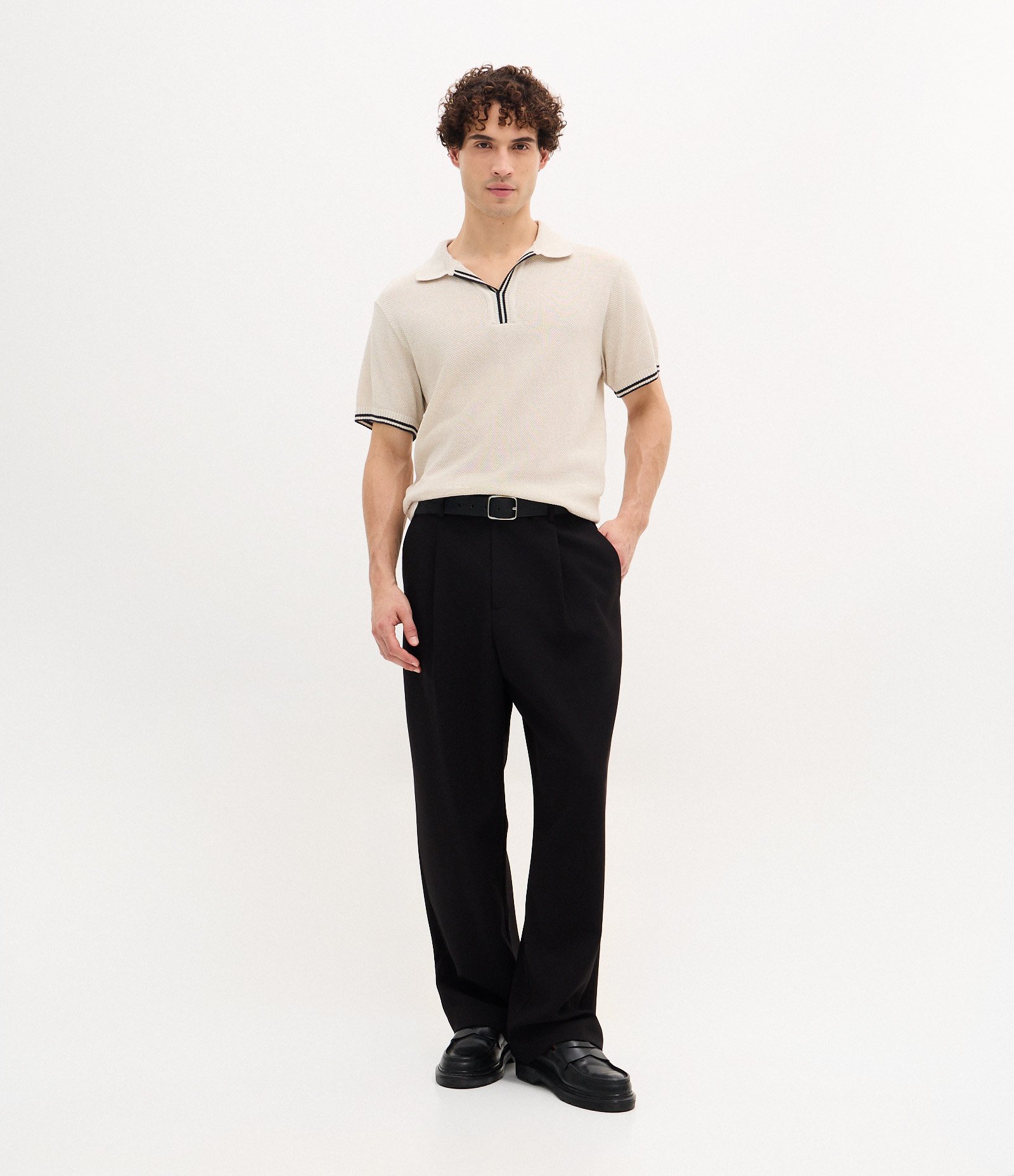 Polo Manga Curta Texturizada com Detalhes Contrastante Branco 2