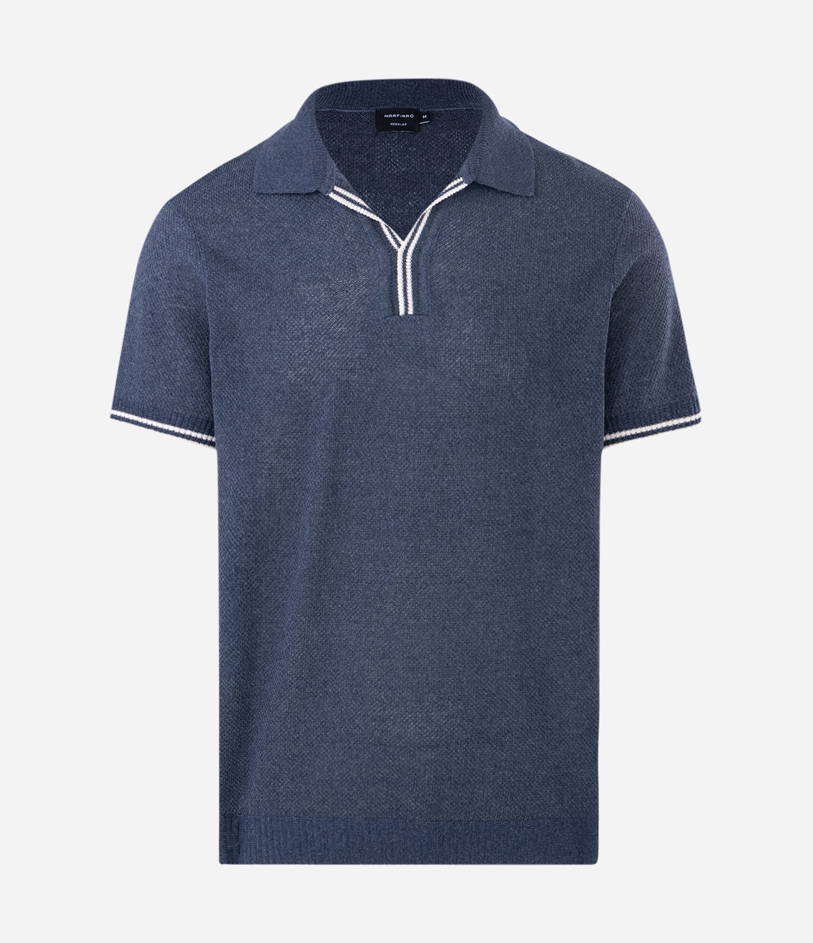 Polo Manga Curta Texturizada com Detalhes Contrastante Azul 4