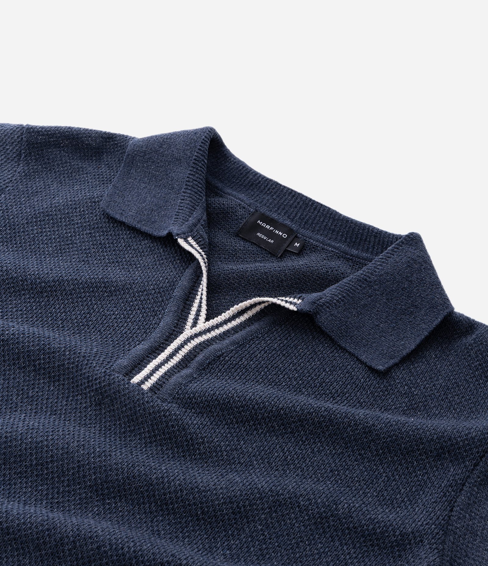 Polo Manga Curta Texturizada com Detalhes Contrastante Azul 9