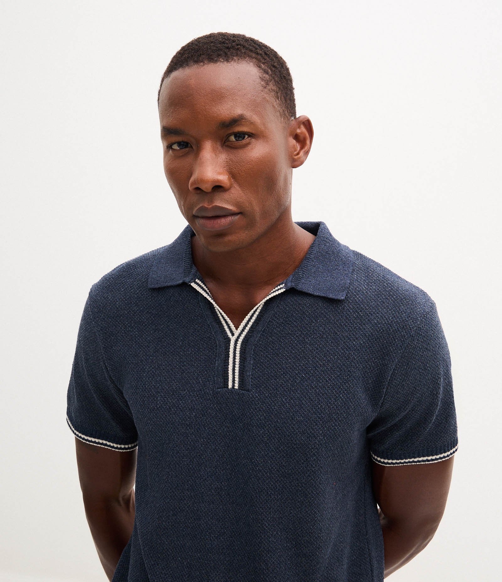 Polo Manga Curta Texturizada com Detalhes Contrastante Azul 3