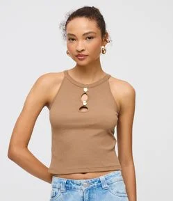 Blusa em Ribana sem Manga com Aviamento no Busto