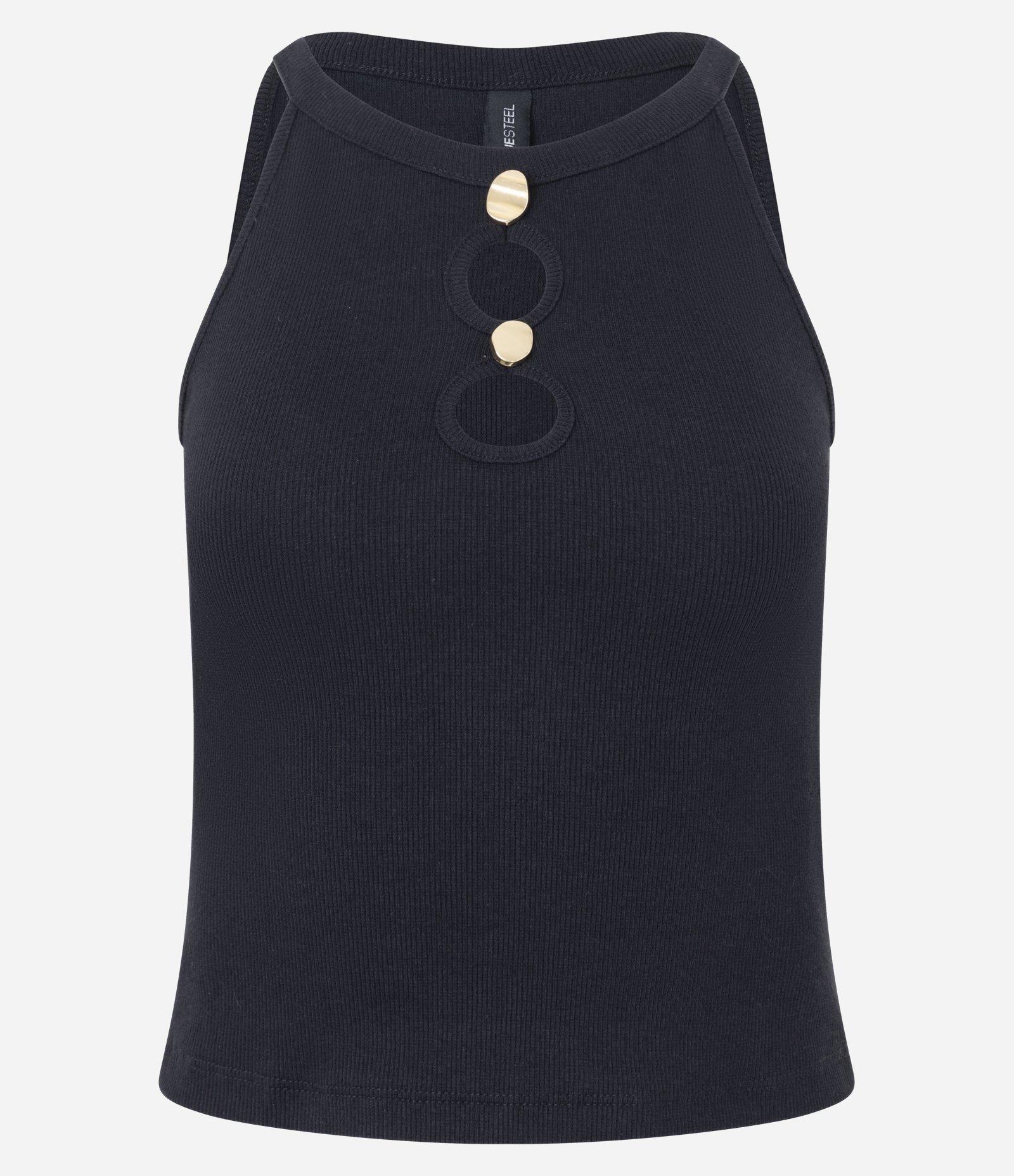 Blusa em Ribana sem Manga com Aviamento no Busto Preto 3