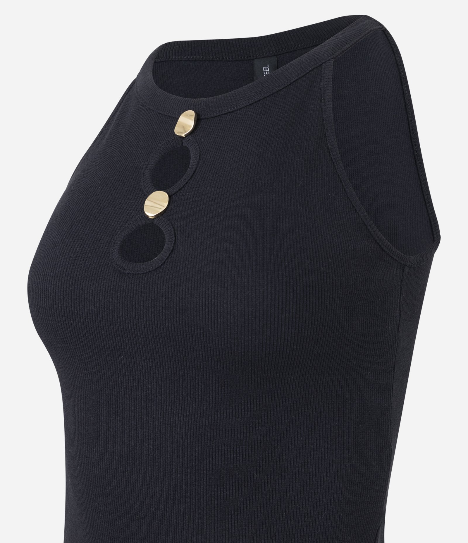 Blusa em Ribana sem Manga com Aviamento no Busto Preto 4