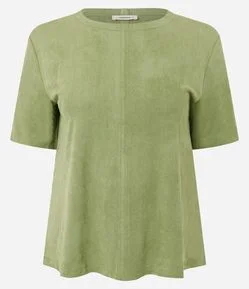 Blusa Regular em Suede com Manga Curta