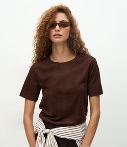 Blusa Regular em Suede com Manga Curta