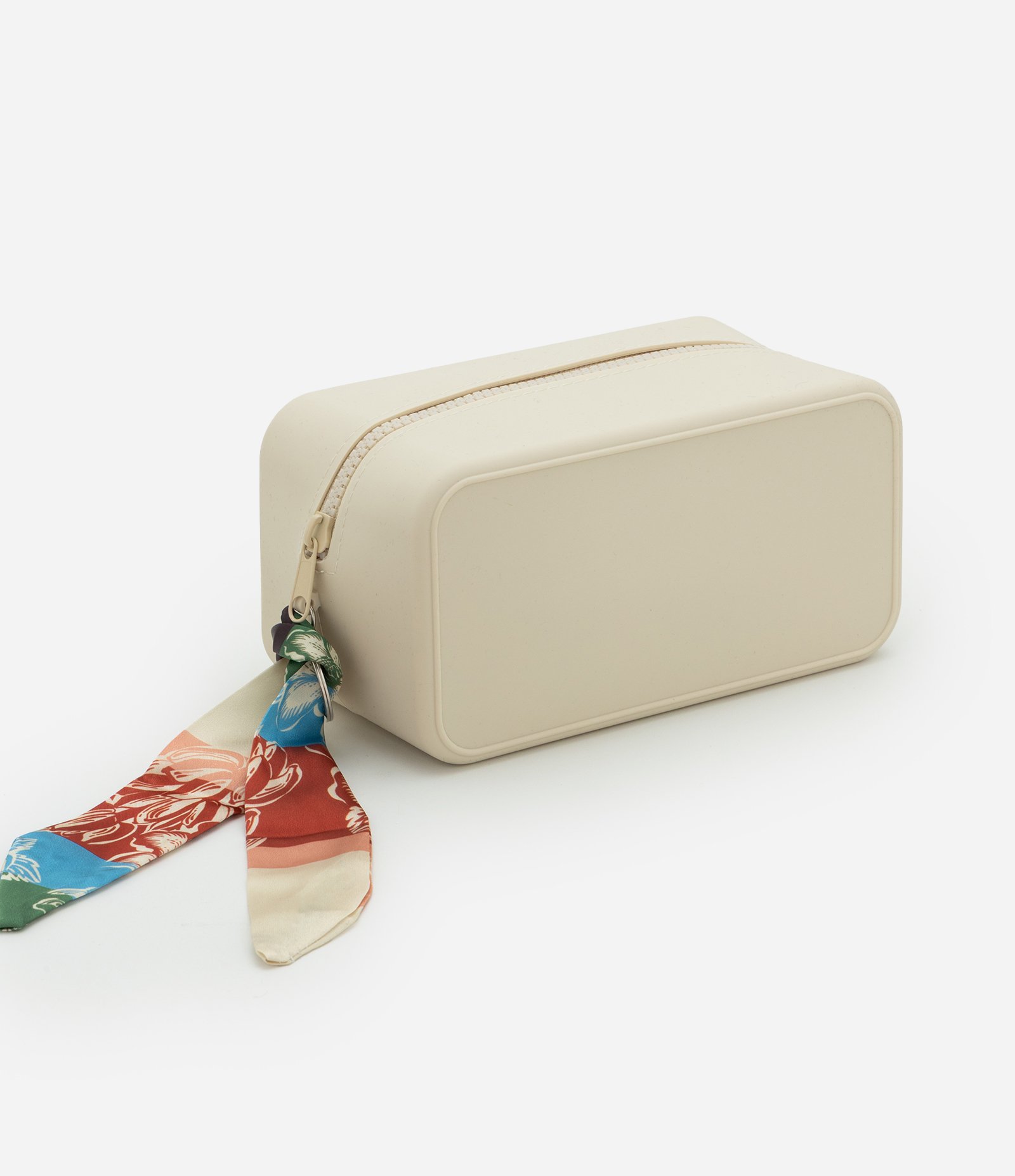 Necessaire Média Retangular com Puxador de Lenço Contrastante Bege 1