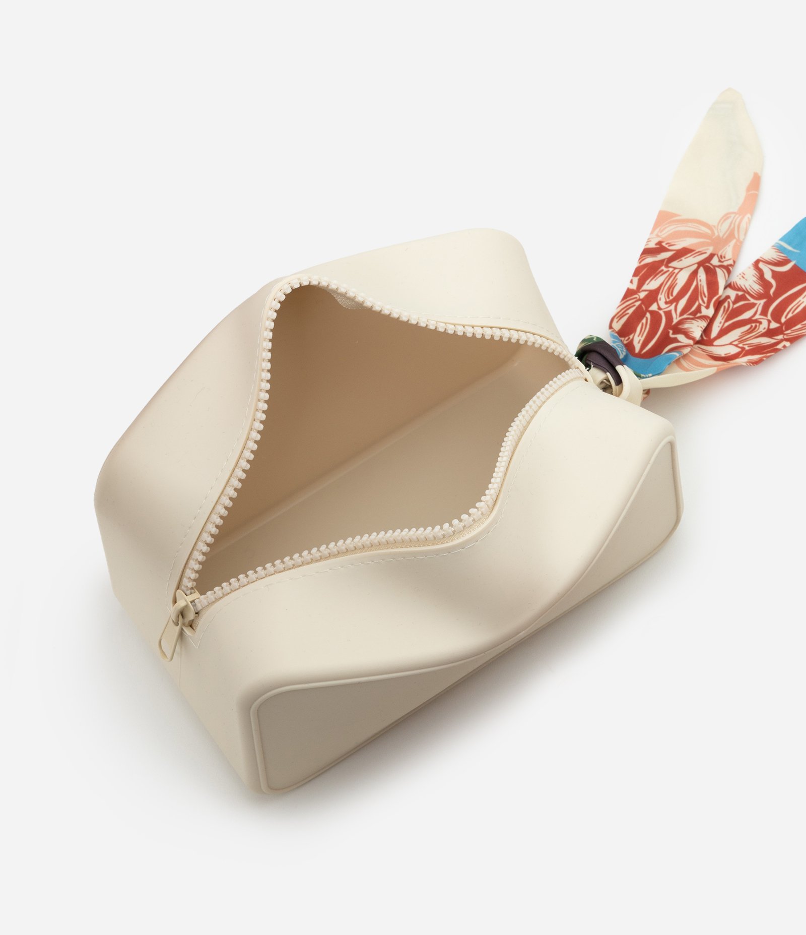 Necessaire Média Retangular com Puxador de Lenço Contrastante Bege 4