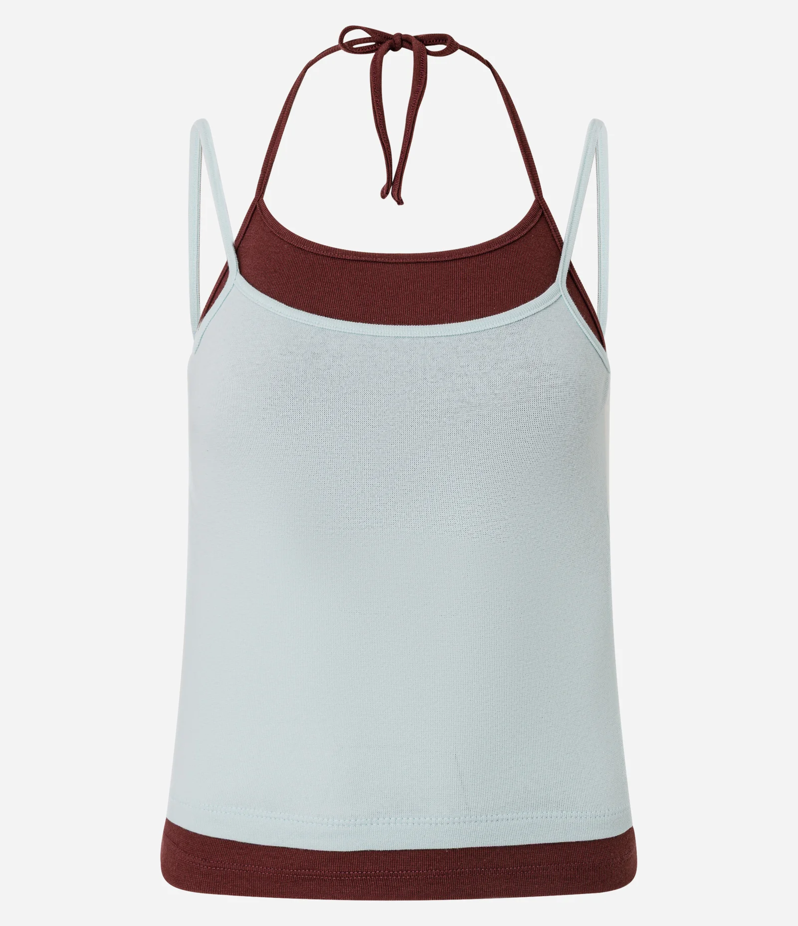 Blusa de Alcinha em Ribana com Sobreposição Azul/Vermelho 4