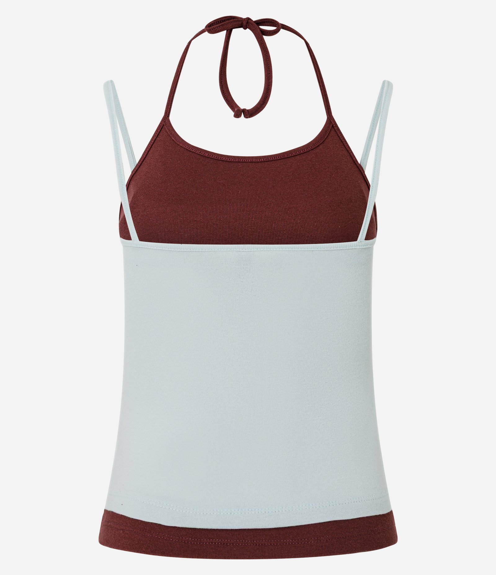 Blusa de Alcinha em Ribana com Sobreposição Azul/Vermelho 6