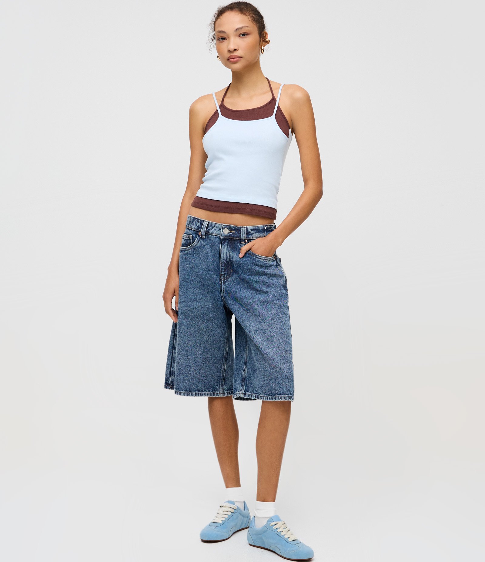 Blusa de Alcinha em Ribana com Sobreposição Azul/Vermelho 2