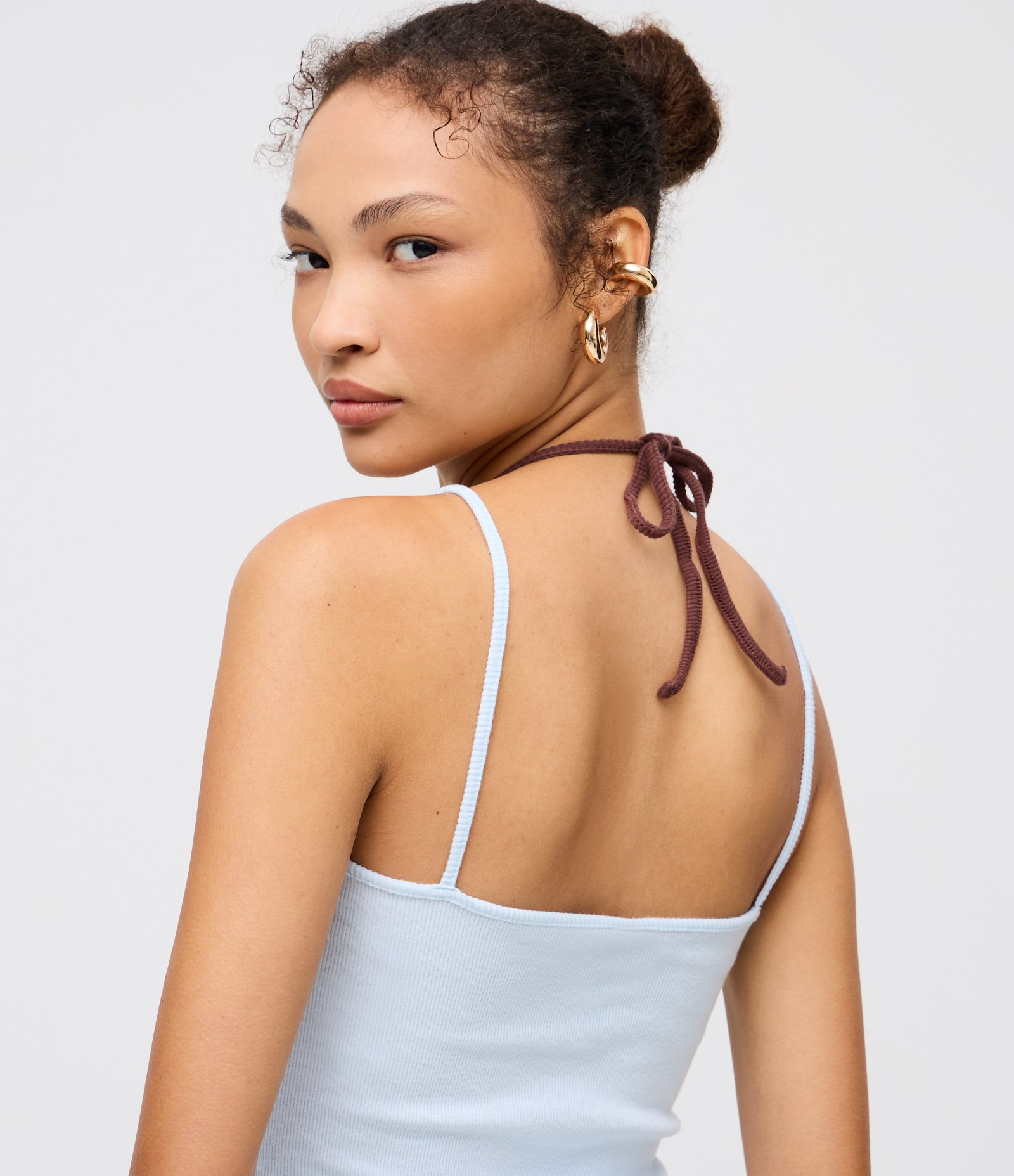 Blusa de Alcinha em Ribana com Sobreposição Azul/Vermelho 3