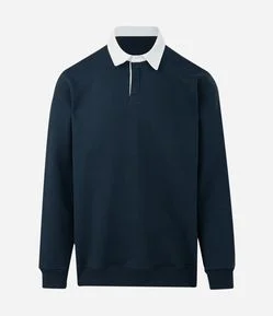 Blusão Moletom com Felpa e Gola Polo Contrastante