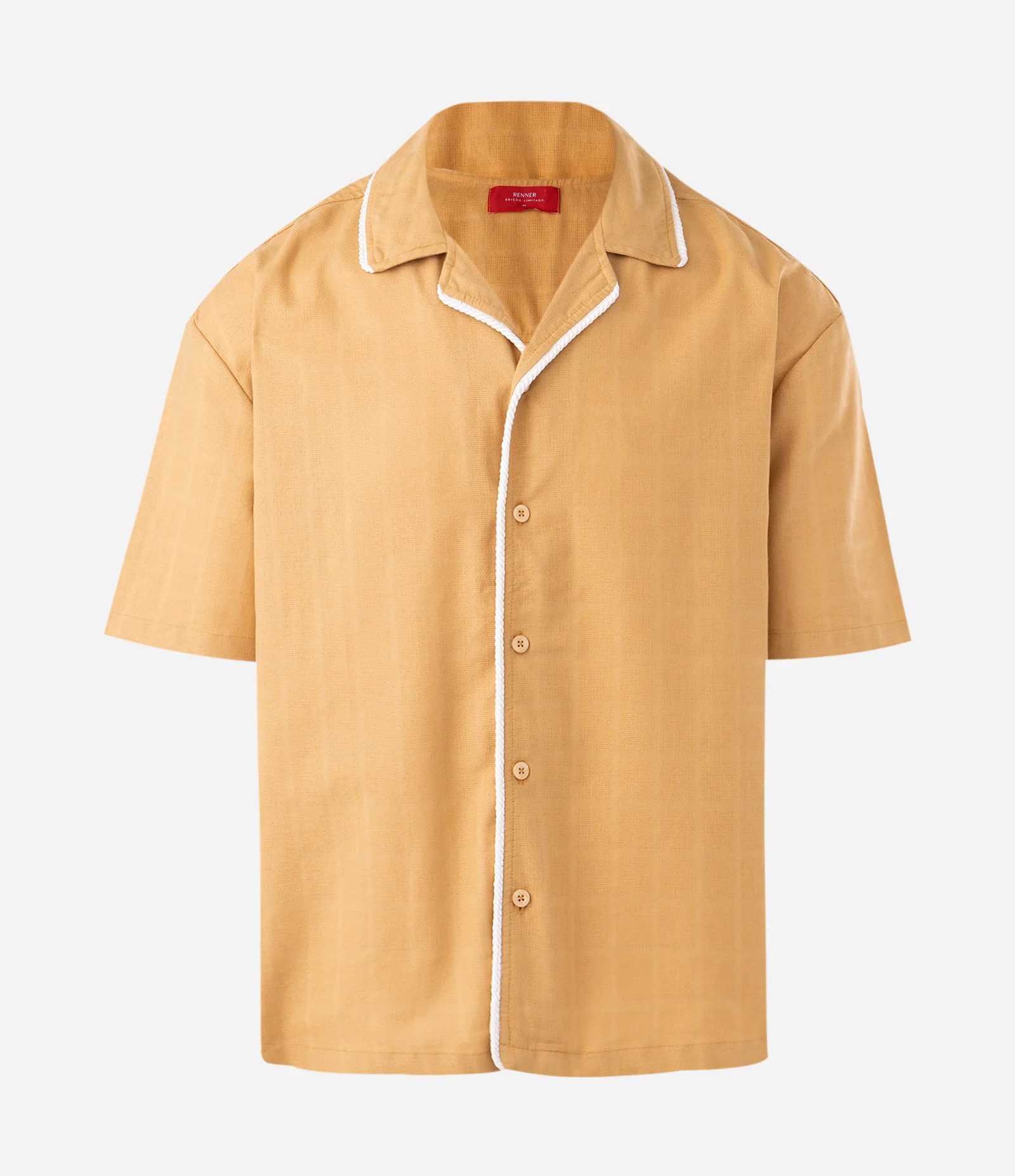Camisa Boxy em Algodão Texturizada com Detalhes Contrastante Amarelo 1