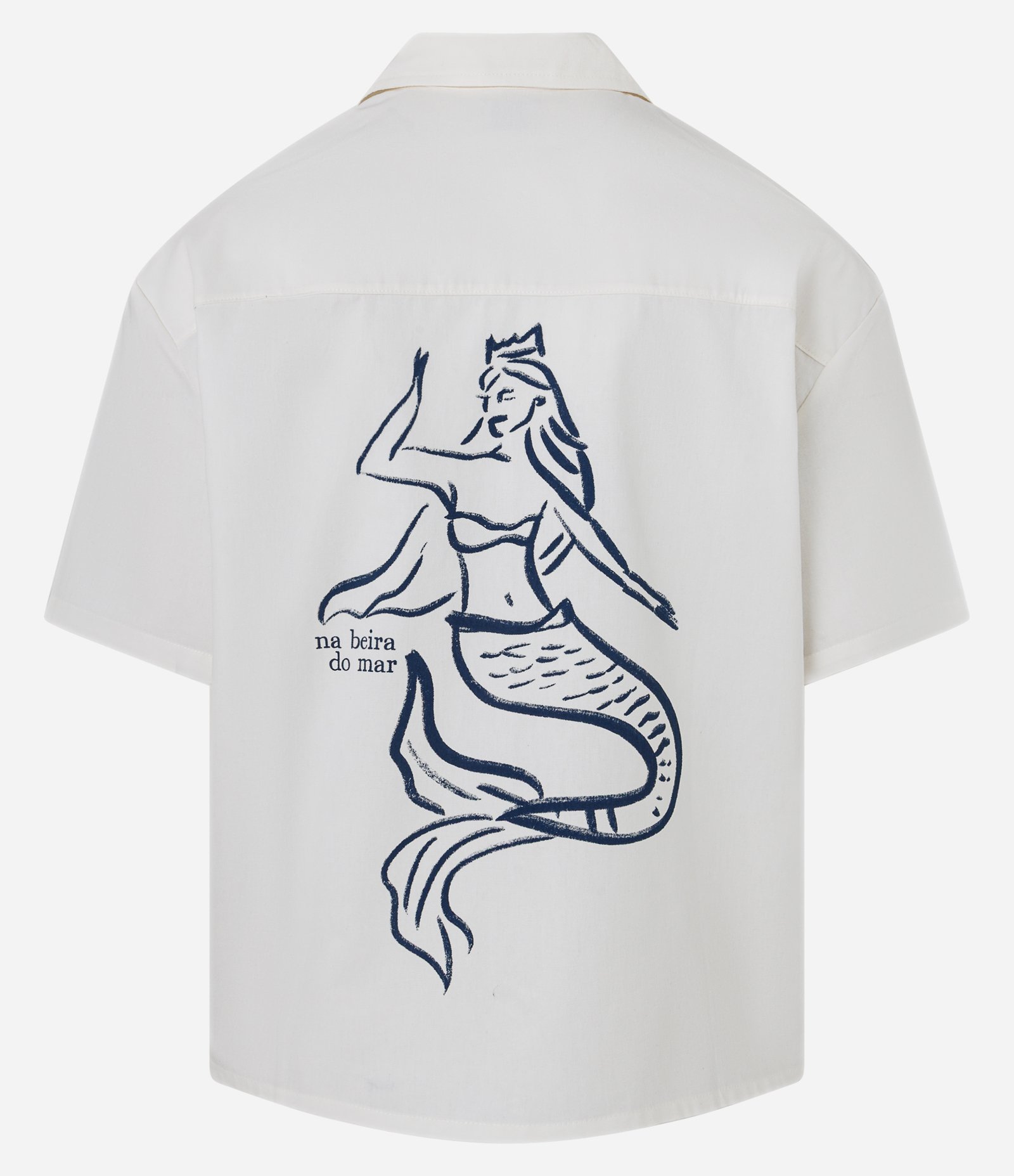 Camisa Boxy em Sarja Texturizado com Estampa Pescador e Sereia Branco 2