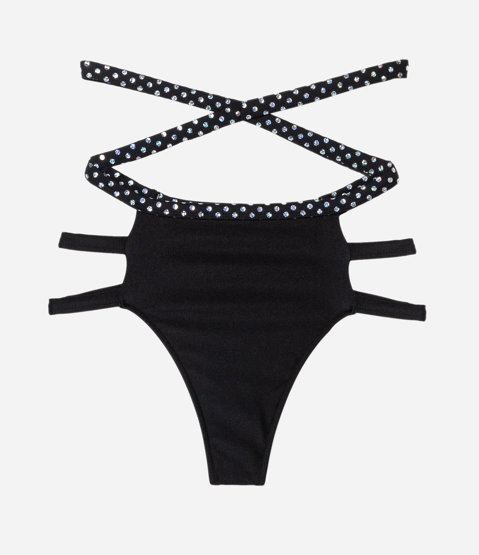 Biquíni Calcinha Hot Pants com Tiras e Aplicação de Brilho Preto 2