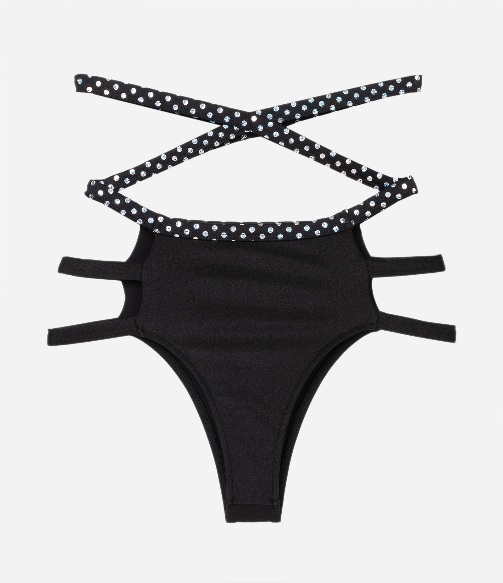 Biquíni Calcinha Hot Pants com Tiras e Aplicação de Brilho Preto 3
