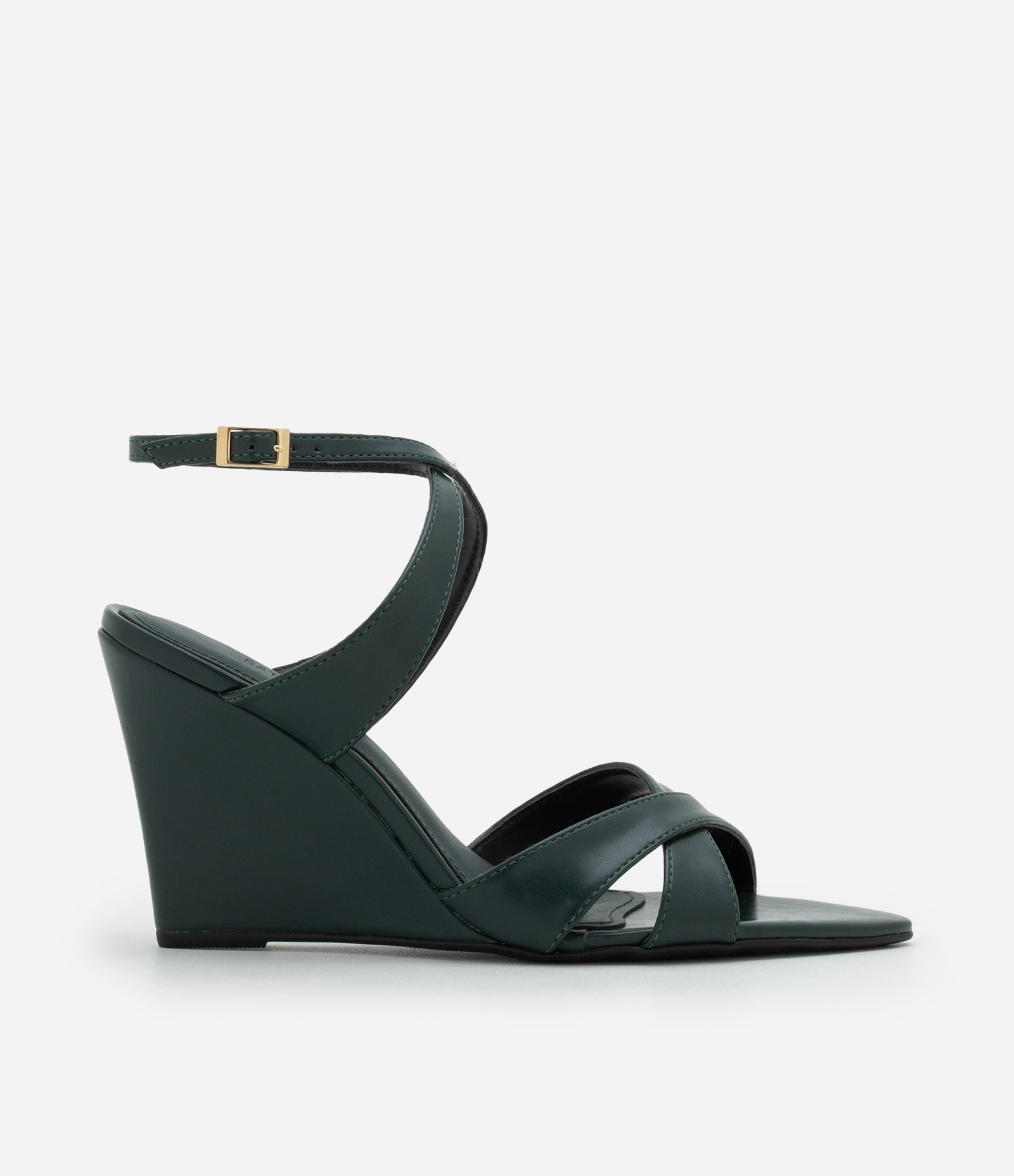 Sandália Anabela com Bico Folha e Tiras Cruzadas Verde 1