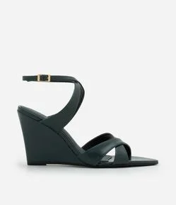 Sandália Anabela com Bico Folha e Tiras Cruzadas