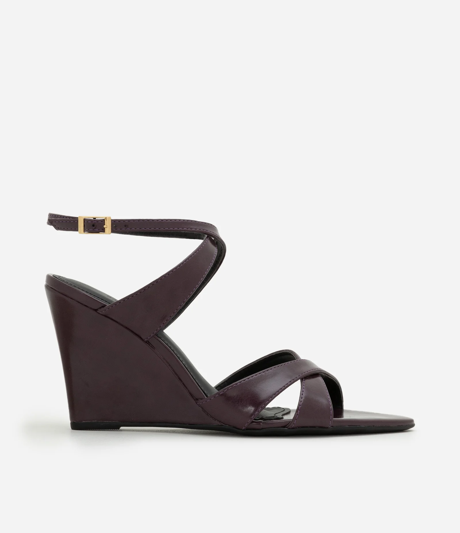 Sandália Anabela com Bico Folha e Tiras Cruzadas Vinho 1