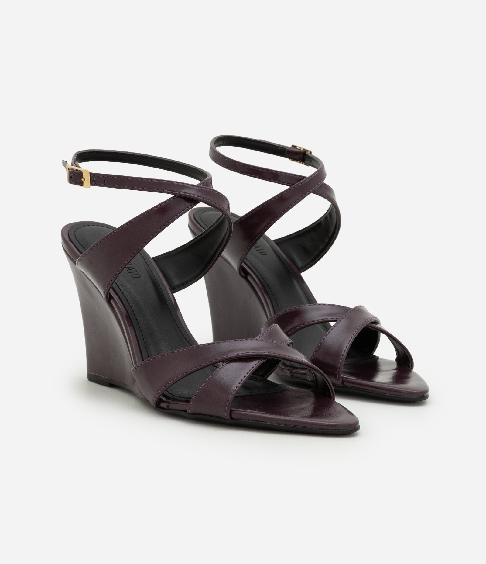 Sandália Anabela com Bico Folha e Tiras Cruzadas Vinho 2