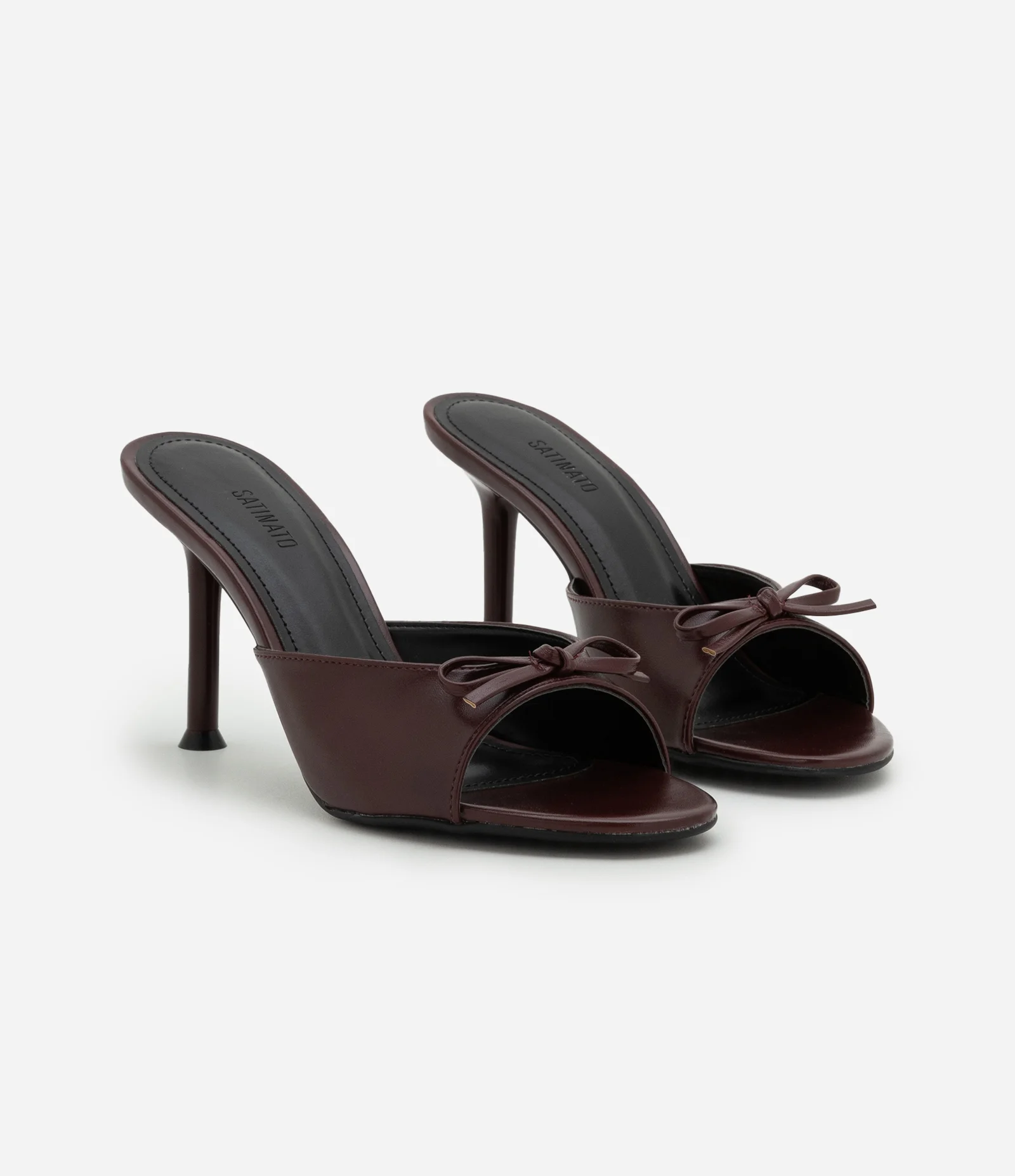 Sandália Mule em Pu com Mini Laço Bordô 2