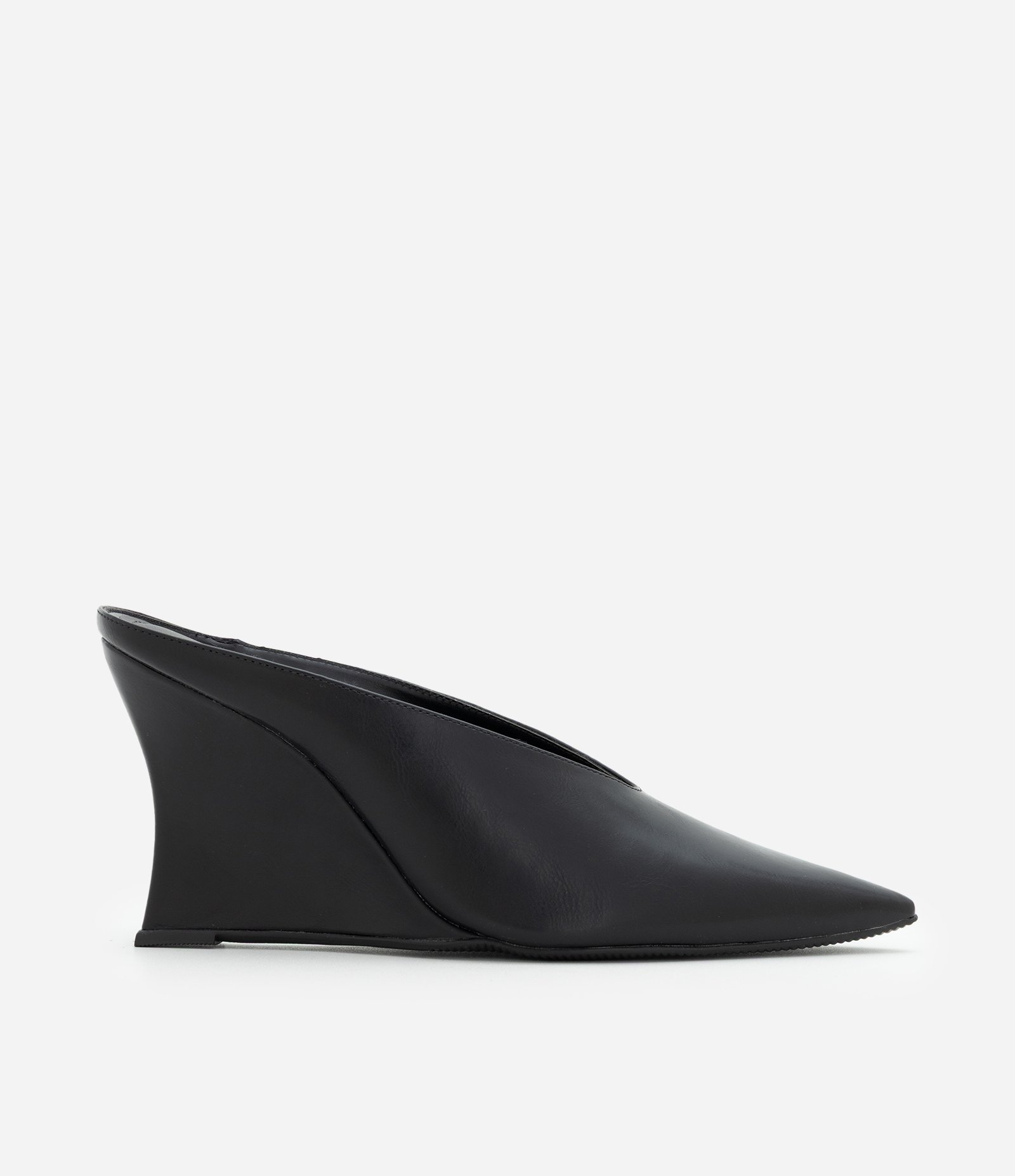 Sapato Mule com Bico Fino e Salto Anabela Preto 2