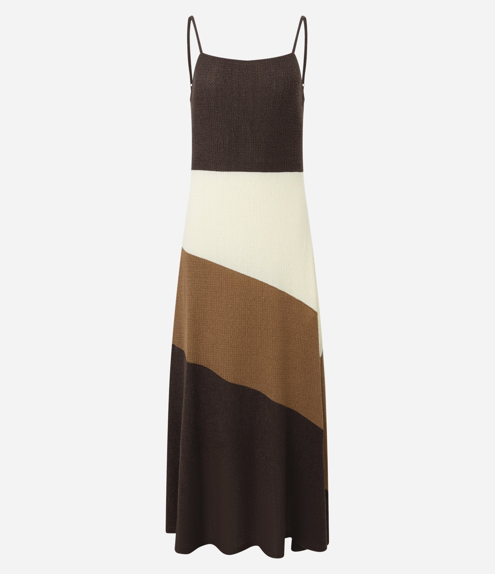 Vestido Longo Tricot Tricolor com Decote Quadrado Marrom 6