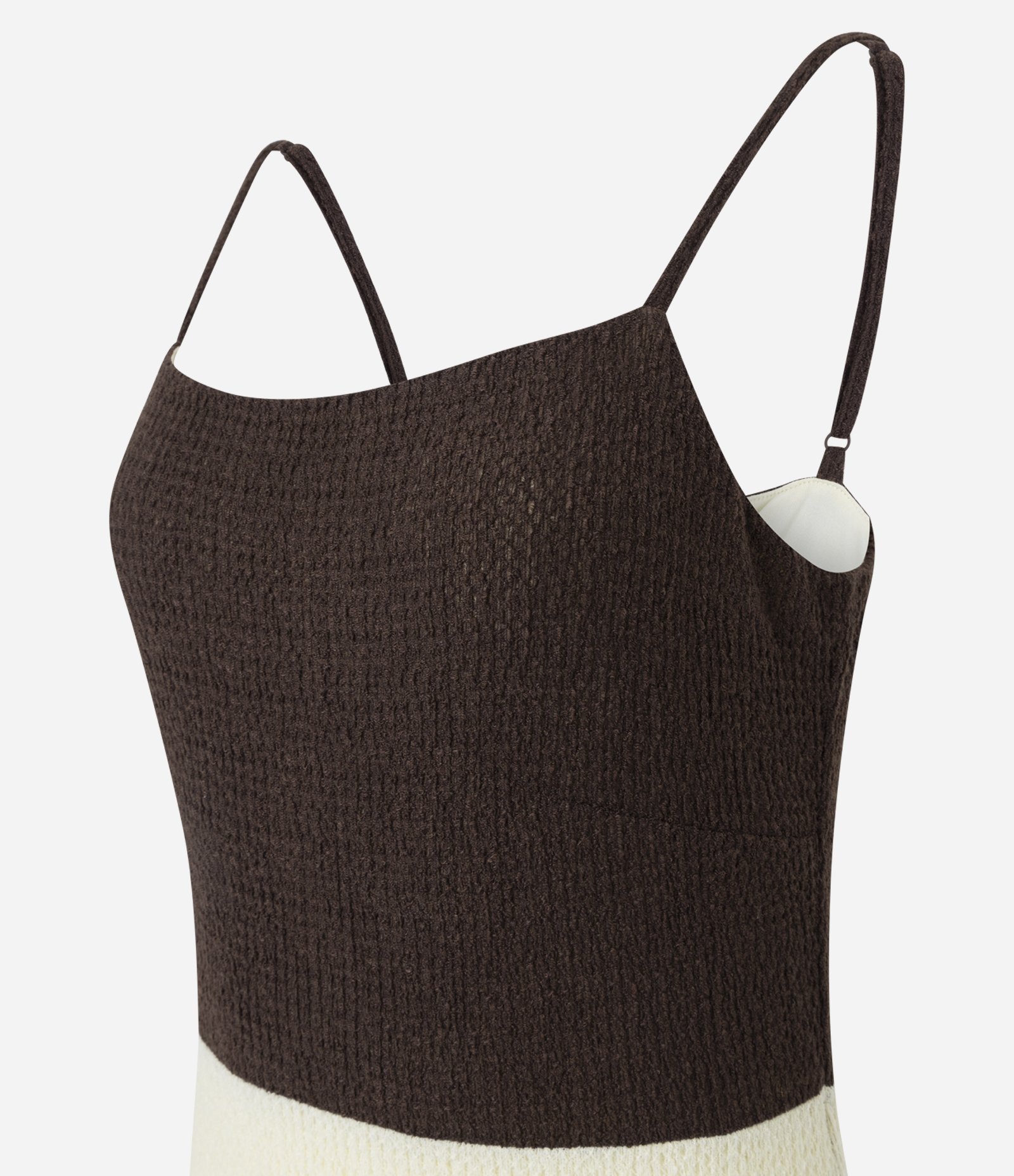 Vestido Longo Tricot Tricolor com Decote Quadrado Marrom 7