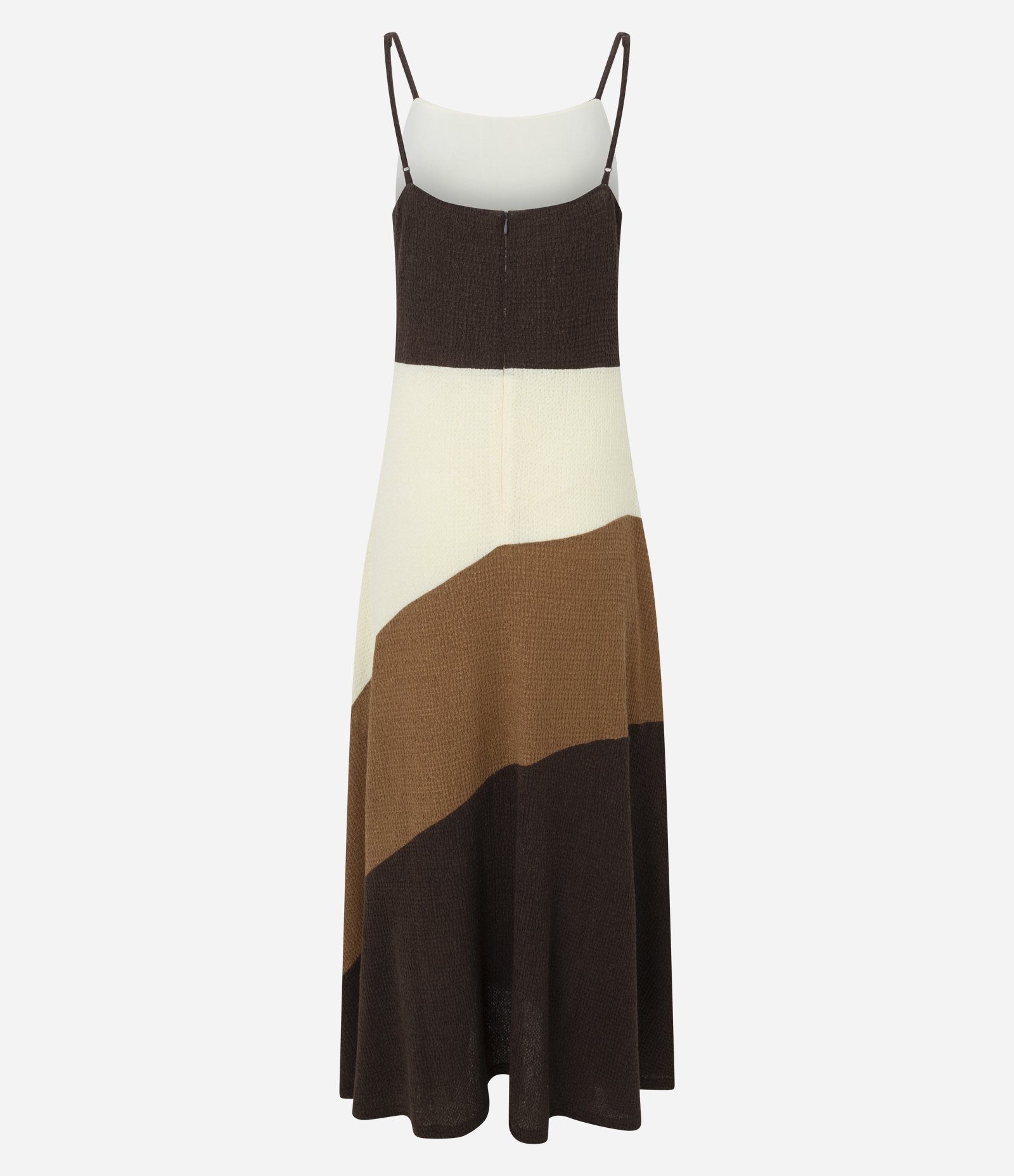 Vestido Longo Tricot Tricolor com Decote Quadrado Marrom 8
