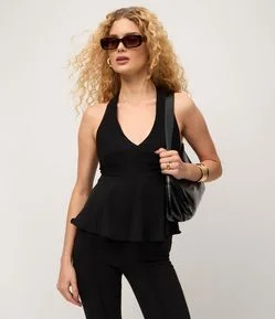 Blusa Peplum com Alça Nadador e Decote V