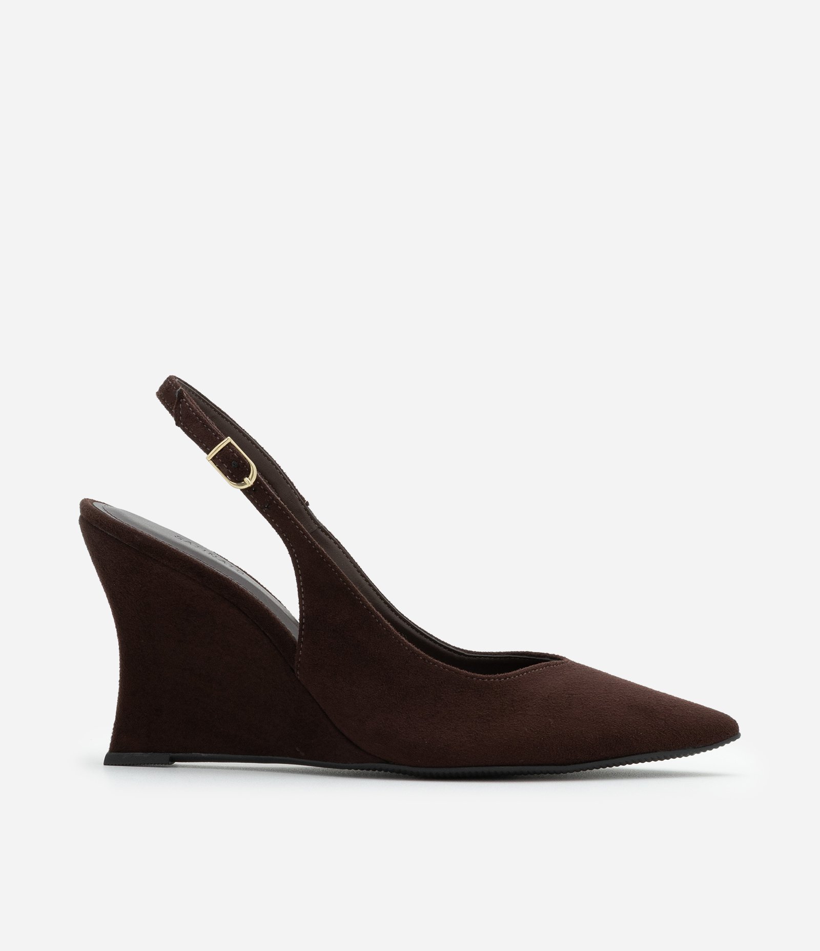 Sapato Slingback com Salto Anabela em Suede Marrom 1