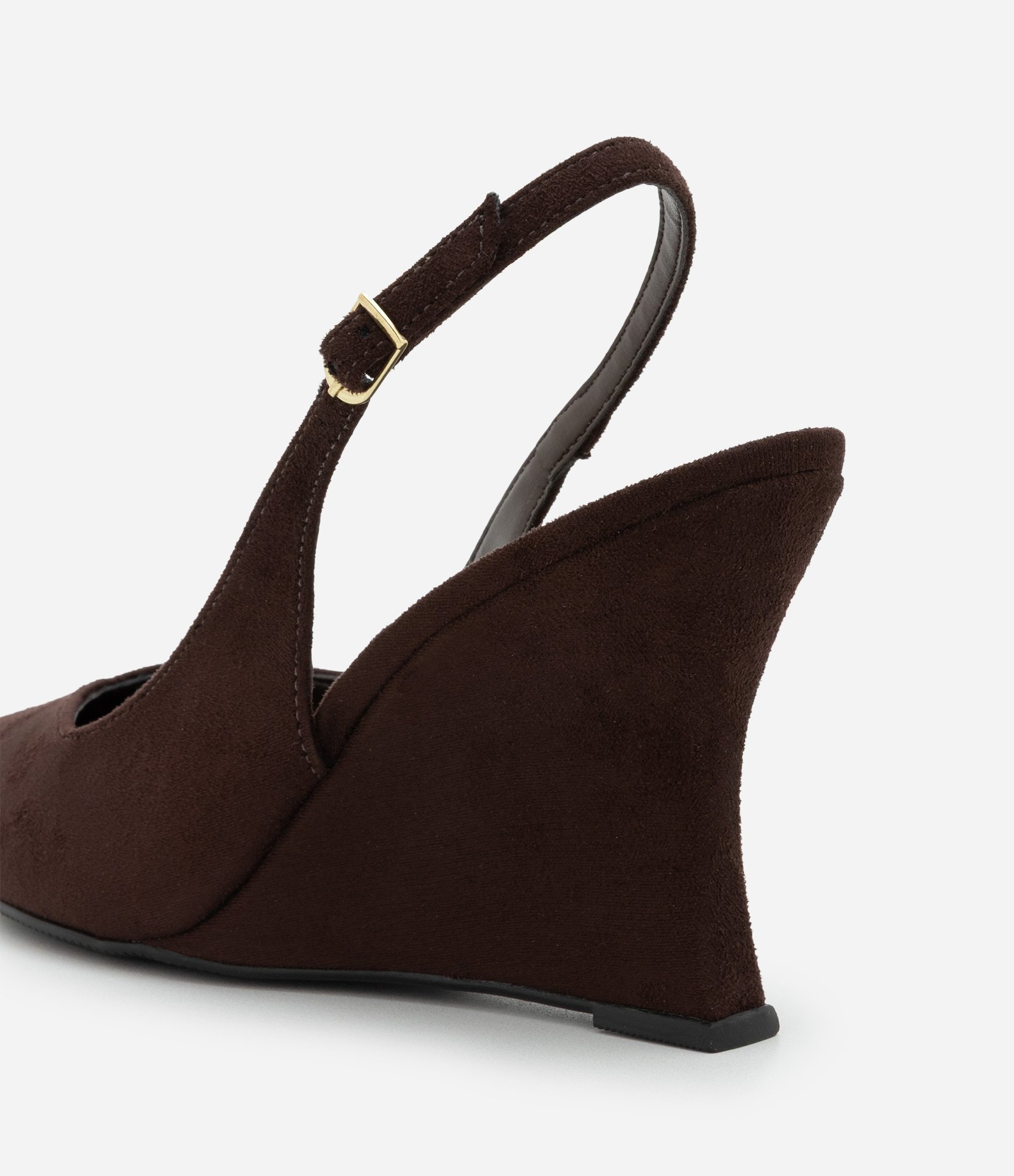 Sapato Slingback com Salto Anabela em Suede Marrom 3