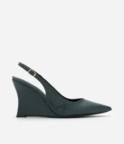 Sapato Slingback em PU com Salto Anabela