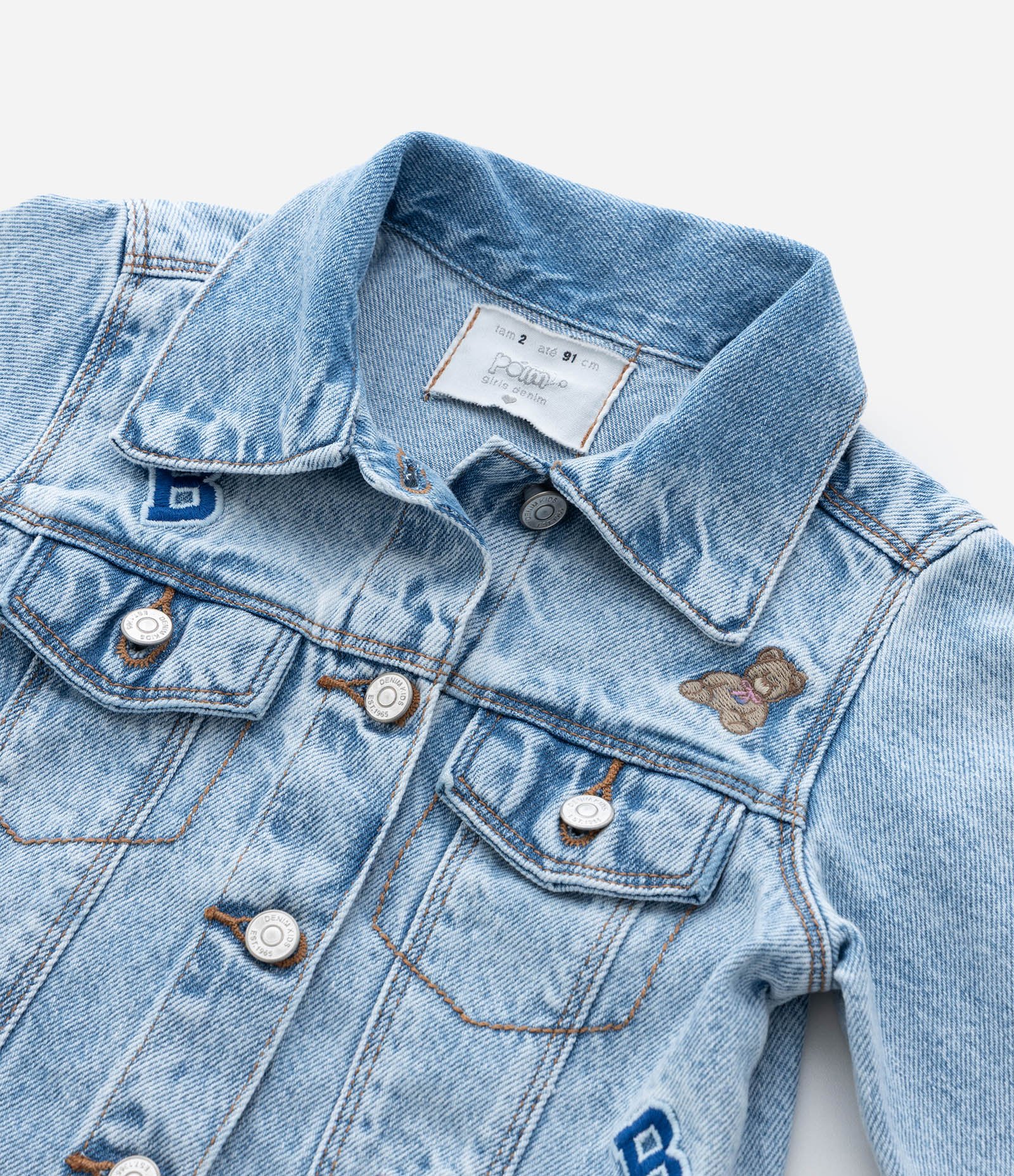Jaqueta Jeans Infantil com Bordados Divertidos - Tam 1 a 6 anos Azul Claro 4