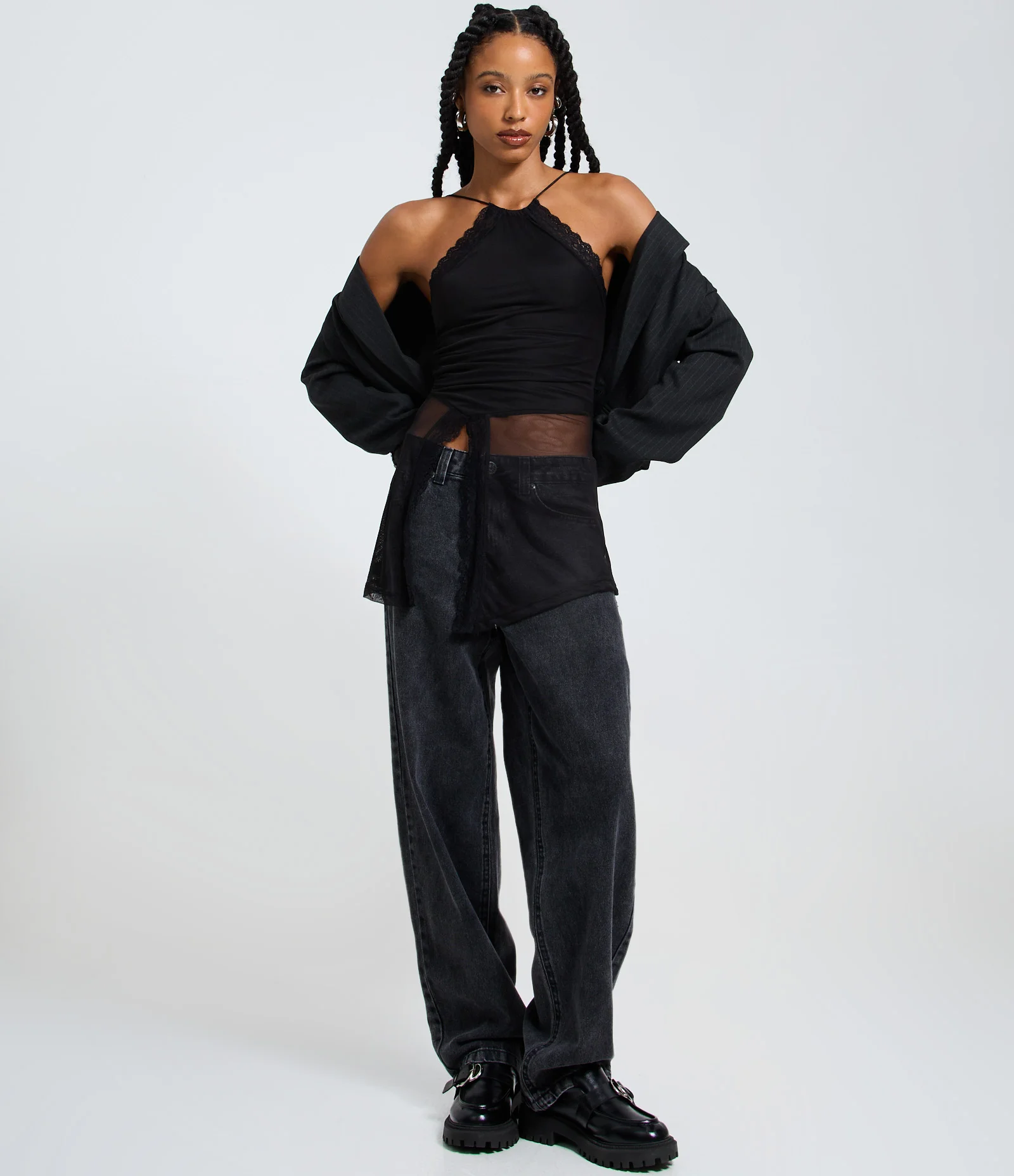 Blusa Halter em Tule com Renda Aplicada Preto 2