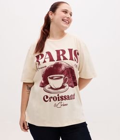 Camiseta Alongada Estampa Paris Croissant e Crème Curve & Plus Size